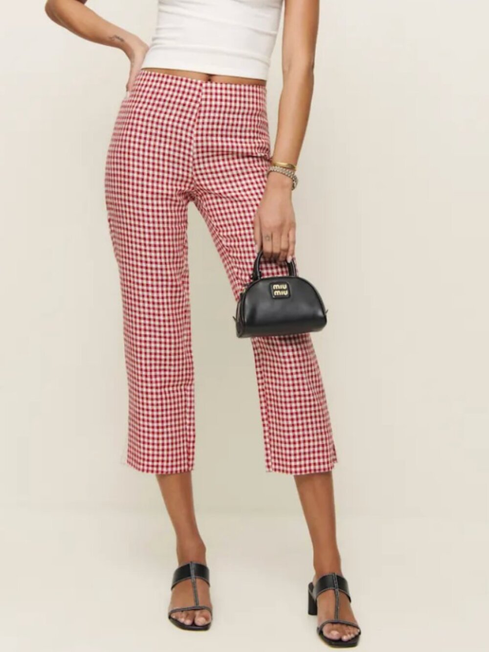 Reformation Petra Linen Low Rise Pedal Pusher Pant Red - Size 0